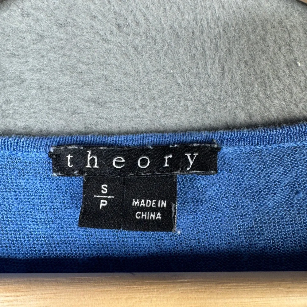 Theory Beylor C Sag Harbor Linen Blend Knit Top Blue 3/4 Sleeve Small F0313714